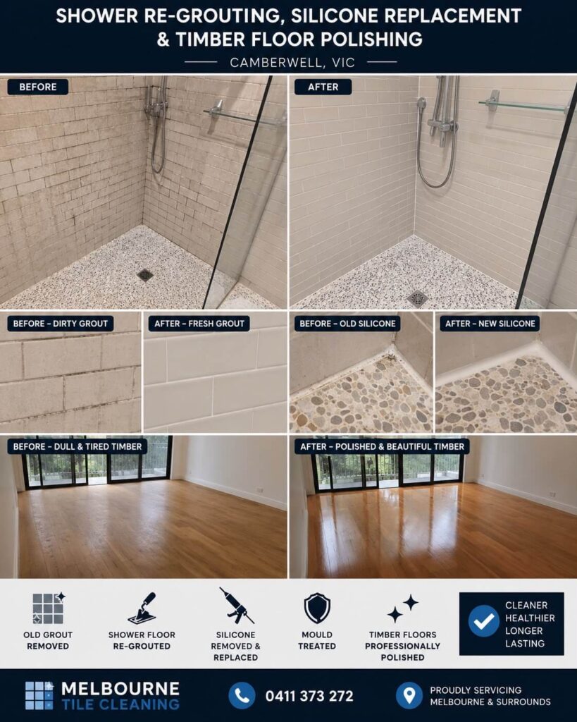 Shower Re-Grouting and Timber Floor Polishing